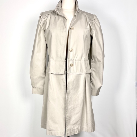 Vintage London Fog Maincoats Ruched Collar Tan Trench Coat Womens Size 12 - Picture 1 of 12